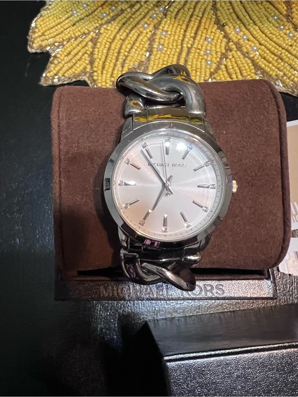 Michael Kors Silver-Tone Link Bracelet Watch with White Dial